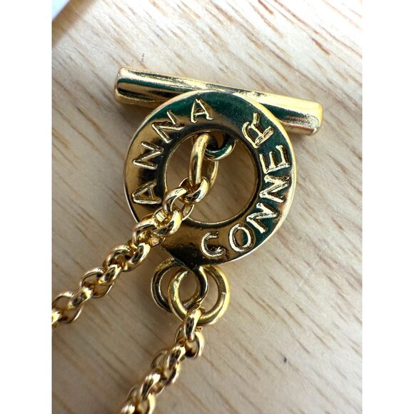 Janna Conner Gold Plated Toggle Necklace With Hammered Circle Links 20" Long - Picture 4 of 8